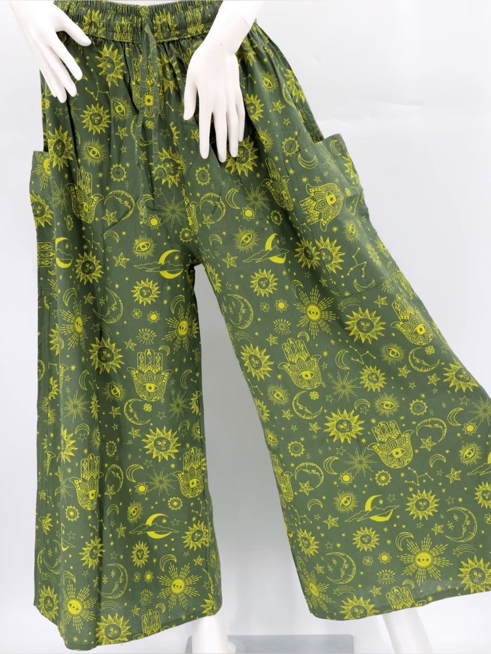 Celestial Sun Moon Stars Wide Leg Palazzo Pants